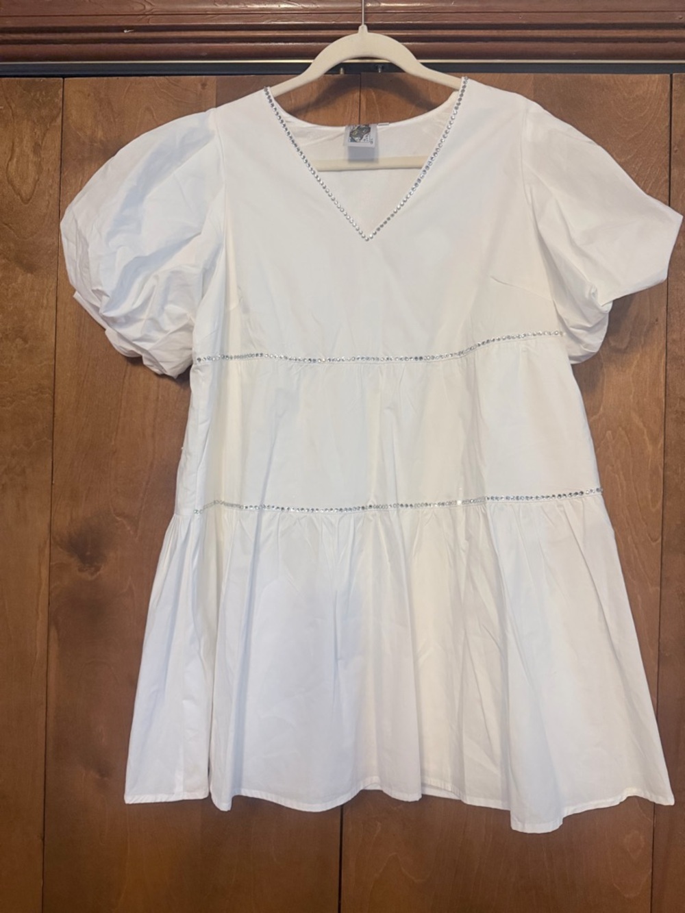QUEEN OF SPARKLES White V-Neck Puff Sleeve Babydoll Tunic